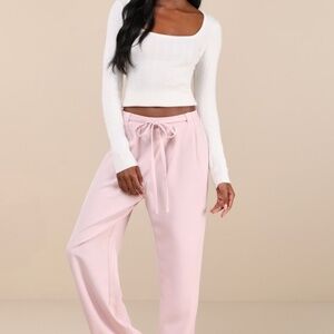 Lulus Simply Poised Light Pink Twill Wide-leg Pants - Size XS